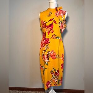 Maggy London Yellow and Red Floral Midi‎ Dress size 8